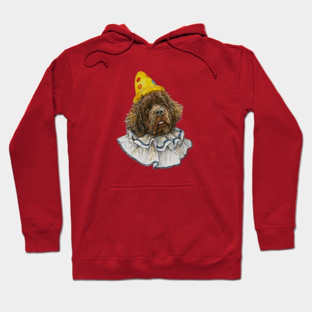 Newfoundland Dog Clown in Yellow Hat Hoodie by Prairie Dog Print